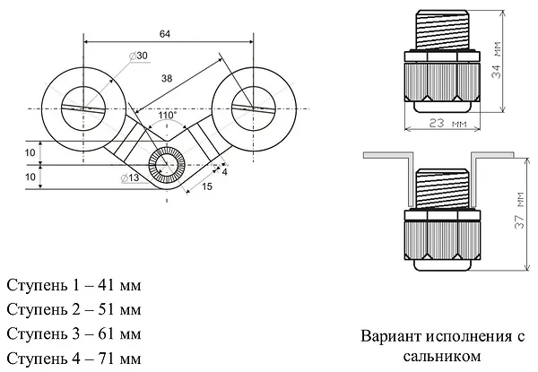 Присоединительные размеры ВК-200, ВК-300, сечение корпуса