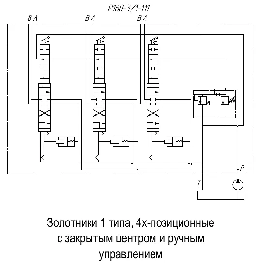 Гидравлическая схема работы Р 160-3/1-111 в системе управления - промышленное гидрооборудование