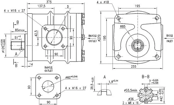 Присоединительные размеры насоса НШ 250А-4: схема подключения