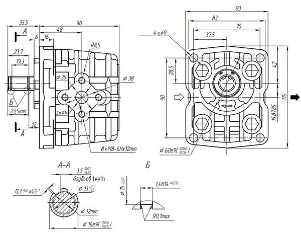 Насос НШ 10У-3 (UNIVERSAL) 6-ти шлиц. - гидравлическая схема