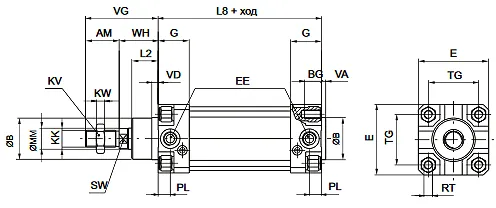 Схема подключения пневмоцилиндров ПЦ ISO 6431
