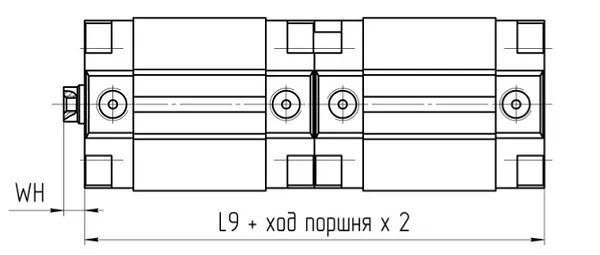 тандем-цилиндр КЦ95 с общим штоком, чертёж