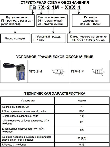 Пневмораспределитель 2/2 ГВ78-21М УХЛ4 - промышленное гидрооборудование Пневмораспределитель 2/2 ГВ78-21М УХЛ4 промышленное гидрооборудование
