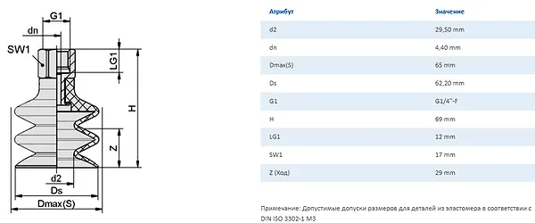 Конструкция сильфона вакуумной присоски FSG 62 - промышленное гидрооборудование Конструкция сильфона вакуумной присоски FSG 62 - промышленное гидрооборудование