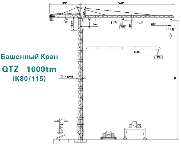 Схема башенного крана QTZ1000tm (K80/115)
