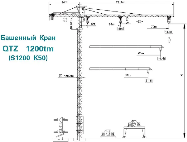 Схема башенного крана QTZ1200tm S1200 K50